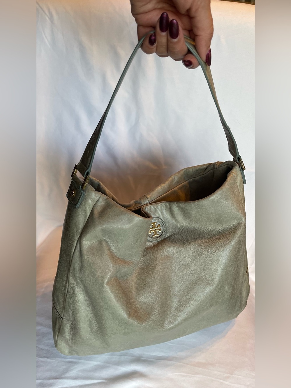 Tory Burch Olive Green Leather Hobo Bag - Picture 3 of 11